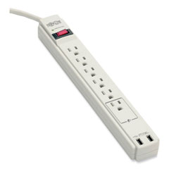 Protect It! Surge Protector, 6 AC Outlets/2 USB Ports, 6 ft Cord, 990 J, Cool Gray