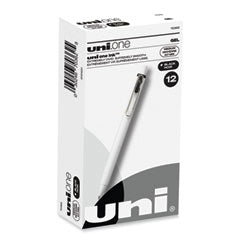 uniONE Gel Pen, Retractable, Medium 0.7 mm, Black Ink, White/Black Barrel, Dozen