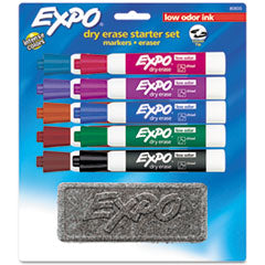 Low-Odor, Dry Erase 10-Color Marker and Eraser Set, Broad Chisel Tip, Assorted Colors, 10/Set