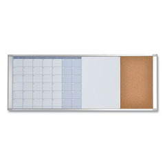 Magnetic Calendar Combo Board, 48 x 18, White Surface, Aluminum Frame