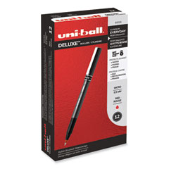 Deluxe Roller Ball Pen, Stick, Extra-Fine 0.5 mm, Red Ink, Metallic Gray/Black/Red Barrel, Dozen