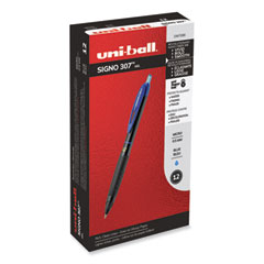 307 Gel Pen, Retractable, Fine 0.5 mm, Blue Ink, Black Barrel, Dozen