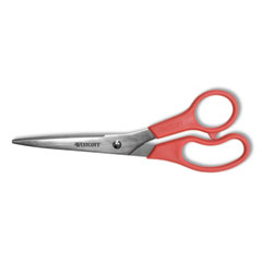 Value Line Stainless Steel Shears, 8" Long, 3.5" Cut Length, Red Straight Handle