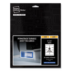 PermaTrack Durable White Asset Tag Labels, Laser Printers, 2 x 3.75, White, 8/Sheet, 8 Sheets/Pack