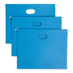 Hanging Pockets with Full-Height Gusset, 1 Section, 3" Capacity, Letter Size, 1/5-Cut Tabs, Sky Blue, 25/Box