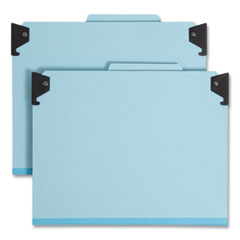 FasTab Hanging Pressboard Classification Folders, 2 Dividers, Letter Size, Blue