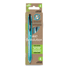 ReVolution Ocean Bound Ballpoint Pen, Retractable, Medium 1 mm, Black Ink, Translucent Blue Barrel, 4/Pack