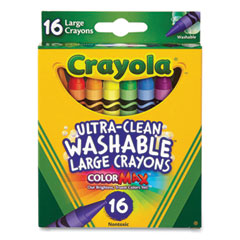 Ultra-Clean Washable Crayons, Large, Assorted, 16/Box