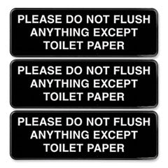 Please Do Not Flush Indoor/Outdoor Wall Sign, 9" x 3", Black Face, White Graphics, 3/Pack