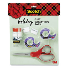 Holiday Gift Wrapping Pack, Assorted Tapes Plus Scissors/Kit