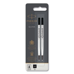 Quink Refill for Parker Rollerball Pen, Medium Tip, Black Ink, 2/Pack