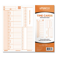 Time Card for PK1100 Time Clock, Two Sides, 3.38 x 8.25, 100/Pack