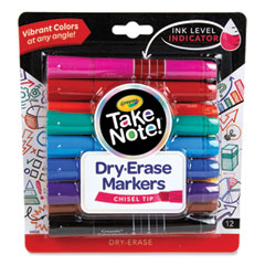 Take Note Dry-Erase Markers, Broad, Chisel Tip, Assorted, 12/Pack