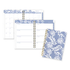 Elena Weekly/Monthly Planner, Palm Leaves Artwork, 8.5 x 6.38, Blue/White Cover, 12-Month (Jan to Dec): 2024