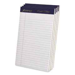 Gold Fibre Writing Pads, Narrow Rule, 50 White 5 x 8 Sheets, 4/Pack