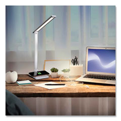 Entice LED Desk Lamp with Wireless Charging, Silver Arm, 11" to 22" High, White, Ships in 1-3 Business Days