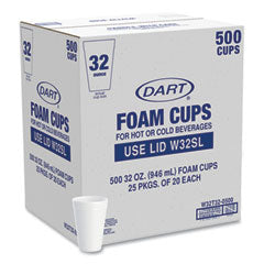 Foam Drink Cups, 32 oz, White, 25/Bag, 20 Bags/Carton