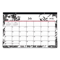 Analeis Academic Year Desk Pad Calendar, Floral Artwork, 17 x 11, White/Black/Pink Sheets, 12-Month (July to June): 2023-2024