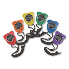 Water-Resistant Stopwatches, Accurate to 1/100 Second, Assorted Colors, 6/Box