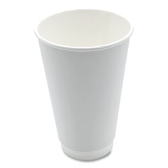 Paper Hot Cups, Double-Walled, 16 oz, White, 25/Pack