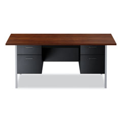 Double Pedestal Steel Desk, 72" x 36" x 29.5", Mocha/Black