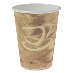 Mistique Polycoated Hot Paper Cups, 12 oz, Printed, Brown, 50/Sleeve, 20 Sleeves/Carton