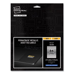 PermaTrack Metallic Asset Tag Labels, Laser Printers, 0.5 x 1, Silver, 84/Sheet, 8 Sheets/Pack