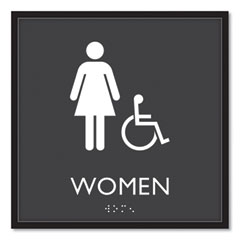 ADA Sign, Women Accessible, Plastic, 8 x8, Clear/White