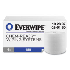 Chem-Ready Dry Wipes, 1-Ply, 5 x 2.16, Unscented, White, 180/Roll, 6 Rolls/Carton