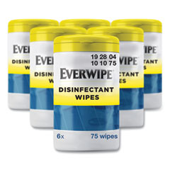 Disinfectant Wipes, 1-Ply, 7 x 7, Lemon, White, 75/Canister, 6 Canisters/Carton