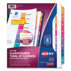 Customizable TOC Ready Index Multicolor Tab Dividers, Extra Wide Tabs, 8-Tab, 1 to 8, 11 x 9.25, White, 1 Set