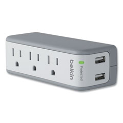 SurgePlus USB Swivel Charger, 3 AC Outlets/2 USB Ports, 918 J, White