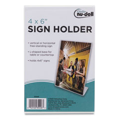 Clear Plastic Slanted L-Shaped Countertop Sign Holder, Side-Load, Horizontal/Vertical Orientation, 4 x 6 Insert