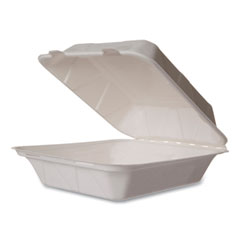 White Molded Fiber Clamshell Container, 8 x 17 x 2, White, Sugarcane, 200/Carton