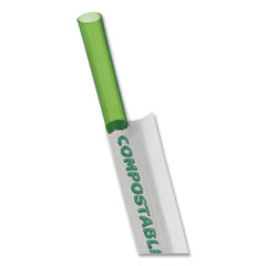 Wrapped Straw, 7.75", Green, Plastic, 9,600/Carton