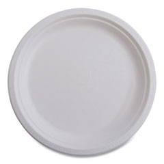 Vanguard Renewable and Compostable Sugarcane Plates, 6" dia, White, 1,000/Carton