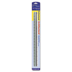 Triangular Scale for Architects, Color-Coded Grooves, 12" Long, Plastic, White, Blister Pack