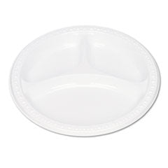 Plastic Dinnerware, Compartment Plates, 9" dia, White, 125/Pack