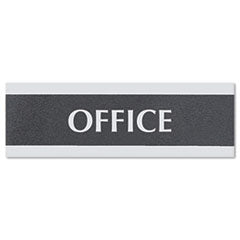 Century Series Office Sign, OFFICE, 9 x 3, Black/Silver