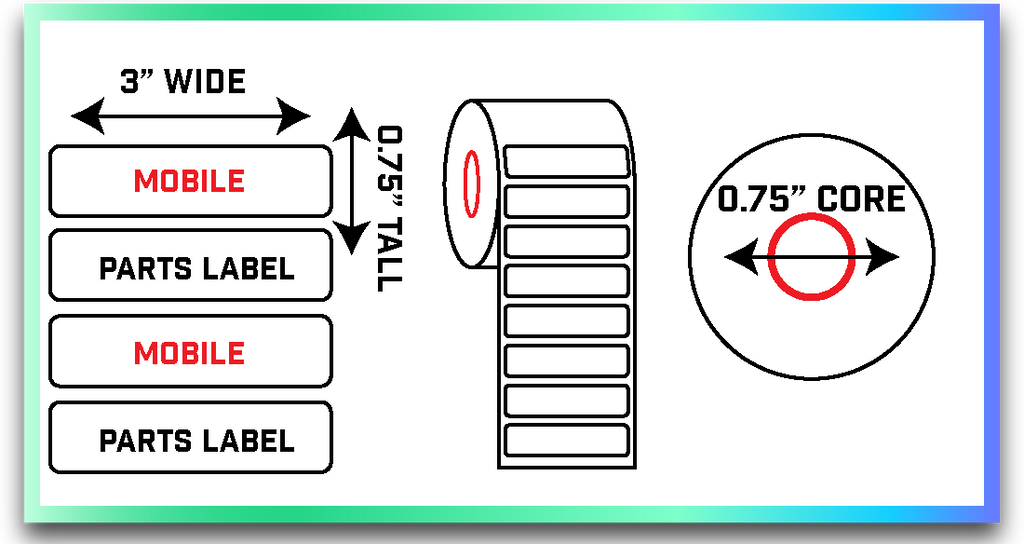 Mobile Printer Parts Labels White - 3 X. 75 .75