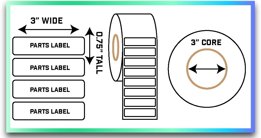 Parts Inventory Labels White - 3 X. 75 3" inner core 7000 labels per roll - Compatible with Zebra ZT231 and AMT DataSouth M7/M10