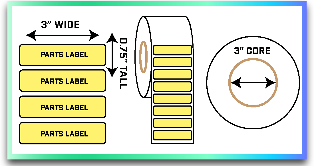 Parts Inventory Labels Yellow - 3 X. 75 3" inner core 7500 labels per roll - Compatible with Zebra ZT231 and AMT DataSouth M7/M10